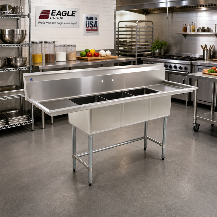 Product image #2 for Eagle Group BlendPort® BPFC Series Freestanding 2-Compartment Stainless Steel Sink with Right-Hand Drainboard, 24 x 24 Bowls