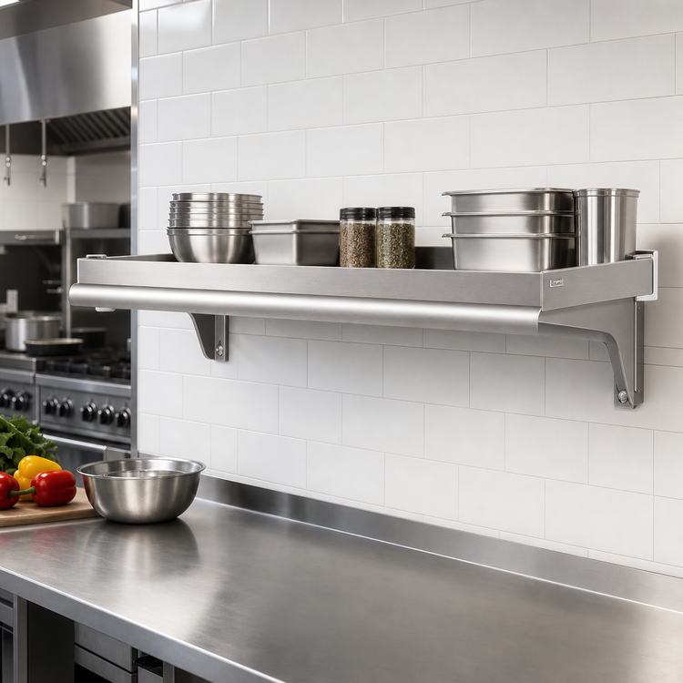 Product image #2 for Eagle Snap-n-Slide Wall-Mounted Shelf, 60 Inch x 15 Inch, V Marine Front Edge, 14/316 Stainless Steel