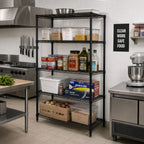 Thumbnail image #2 for Quantum WR54-3048BK-5 Stationary Wire Shelving Starter Unit, 5-Shelf, 48"W x 30"D x 54"H, Black Epoxy