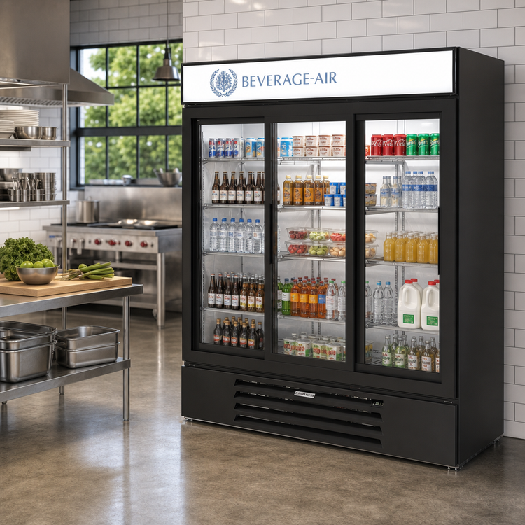 Product image #2 for Beverage-Air MarketMax 3-Section Reach-In Glass Door Refrigerated Merchandiser, 70.19 Cu. Ft., Bottom-Mounted