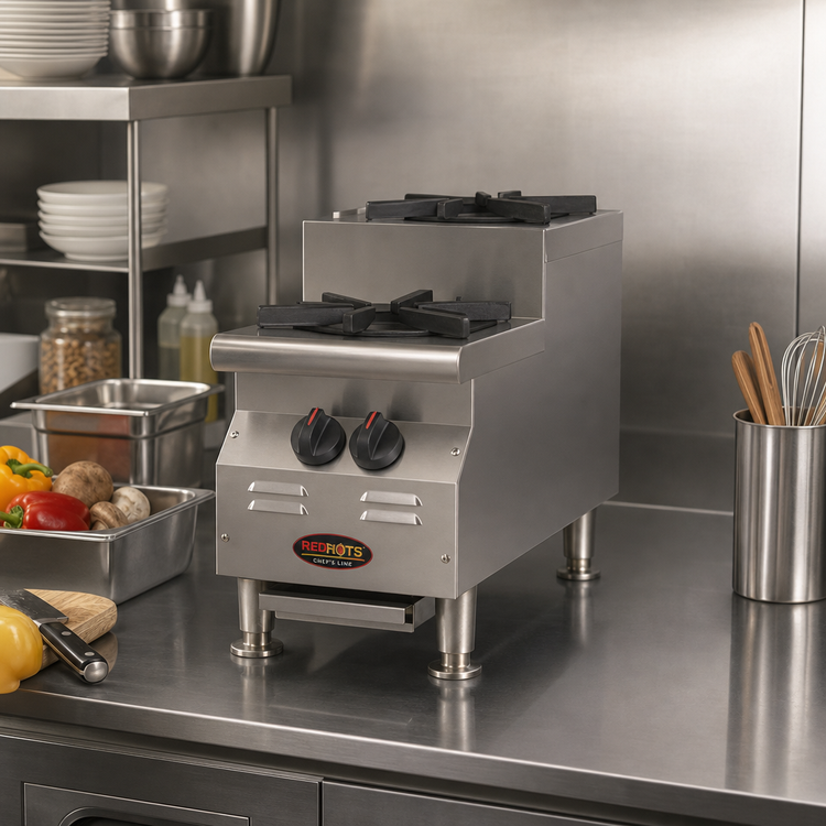 Product image #2 for RedHots Chef's Line Step-Up Countertop Gas Hot Plate, 2 Burners, Natural Gas, 12 Inch, 50,000 BTU