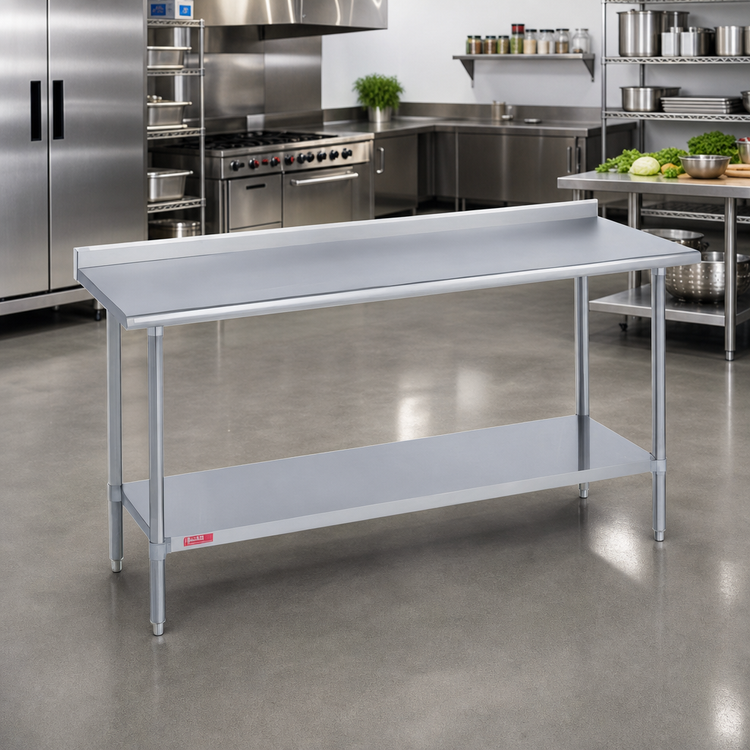 Product image #2 for Duke Supreme 14 Gauge 300 Series Stainless Steel Work Table with 1-1/8" Straight Riser, Stainless Base, 30" x 72"