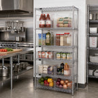Thumbnail image #2 for Quantum WR5-800CL 36"W x 18"D x 74"H 5-Shelf Stationary Wire Shelving Unit with 8 Clear Bins, Chrome Finish