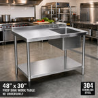 Thumbnail image #2 for Klinger's Trading STB3048BR 48 x 30 in. 304 Stainless Steel Right-Side Sink Work Table with Undershelf