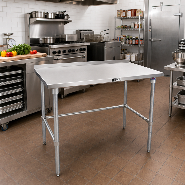 Product image #2 for John Boos Stallion 84-Inch W x 24-Inch D Stainless Steel Top Work Table with 1-1/2-Inch Rear Backsplash and Galvanized Base