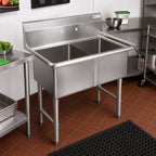 Thumbnail image #2 for BK Resources BKS6-2-1620-14S Two-Compartment 16-Gauge 304 Stainless Steel Sink, 16 x 20 x 14 Inch Bowls, No Drainboards, 10 Inch Backsplash