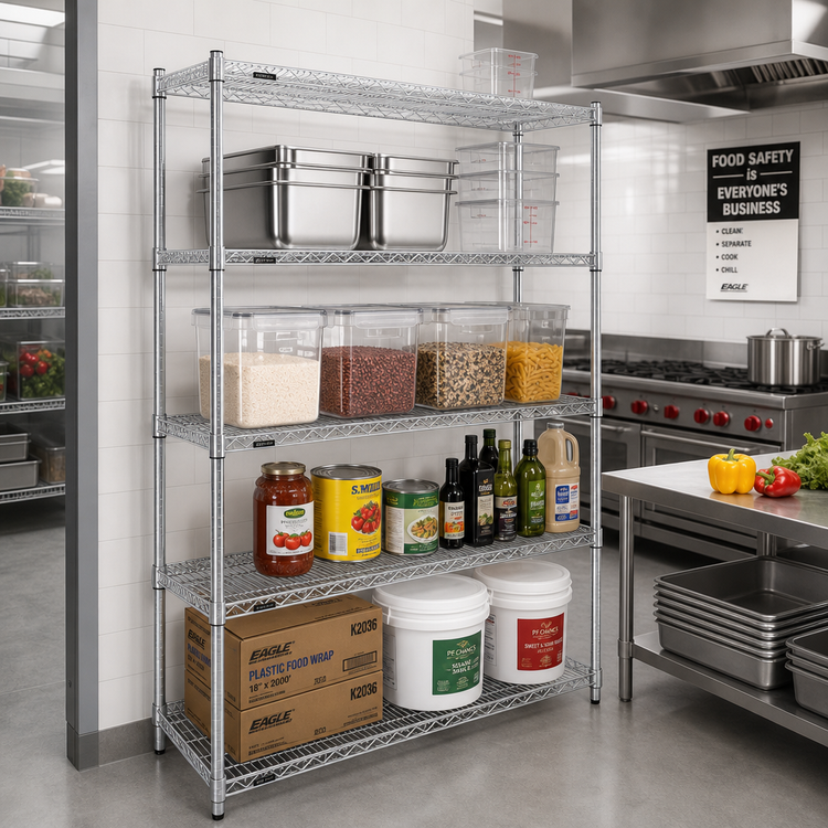 Product image #2 for EAGLEbrite Red-i-Pak Stationary 4-Tier Wire Shelving Unit, 36W x 18D x 63H, Zinc Finish