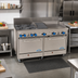 Thumbnail image #2 for Comstock-Castle 60-Inch Commercial Gas Range with 4 Open Burners, 24-Inch Raised Griddle, 12-Inch Char-Broiler, and 2 Standard Ovens