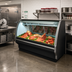 Thumbnail image #2 for Howard-McCray 40E Series Remote Red Meat Service Case, 75.5-Inch W, Endless Design, Double-Bend Curved Glass, Black Exterior/White Interior, LED
