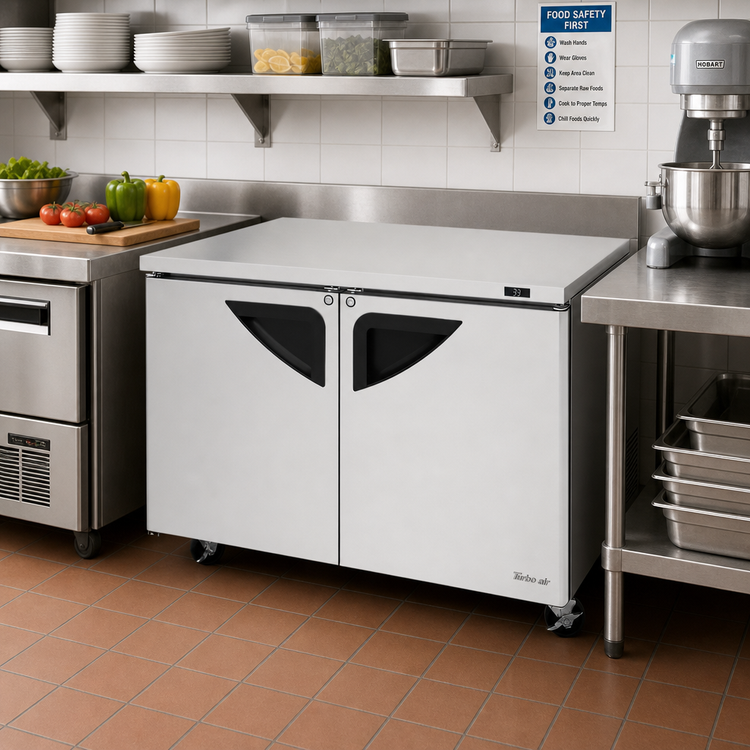 Product image #4 for Turbo Air Super Deluxe Two-Section Undercounter Refrigerator, 48-1/4 Inch Wide, Solid Doors, 12.2 Cu. Ft.