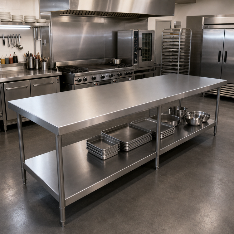 Product image #2 for John Boos 120" x 30" Flat Stainless Steel Countertop, 1-1/2" Thick