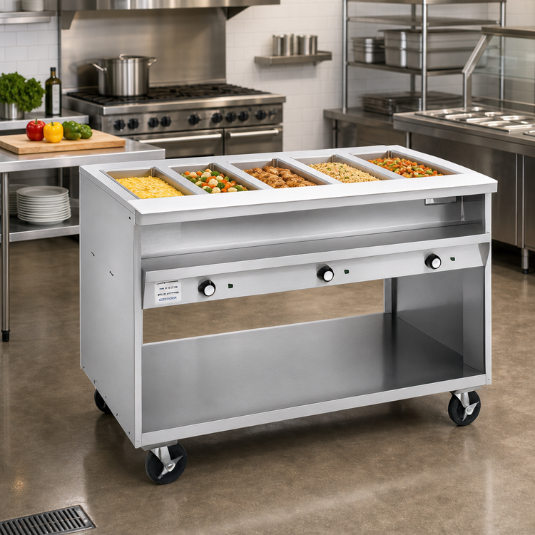 Product image #2 for Randell Custom & Serving 5-Well Electric Open-Well Hot Food Table with Open Shelf Base