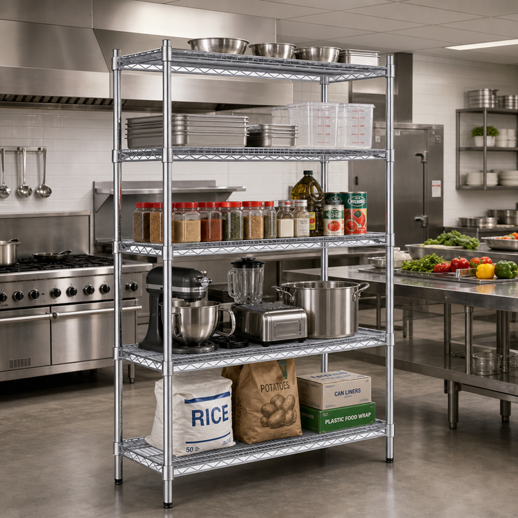 Product image #2 for Steel Works Stainless Heavy Duty 5-Tier Chrome Wire Shelving Unit, 42 x 14 x 84 Inches