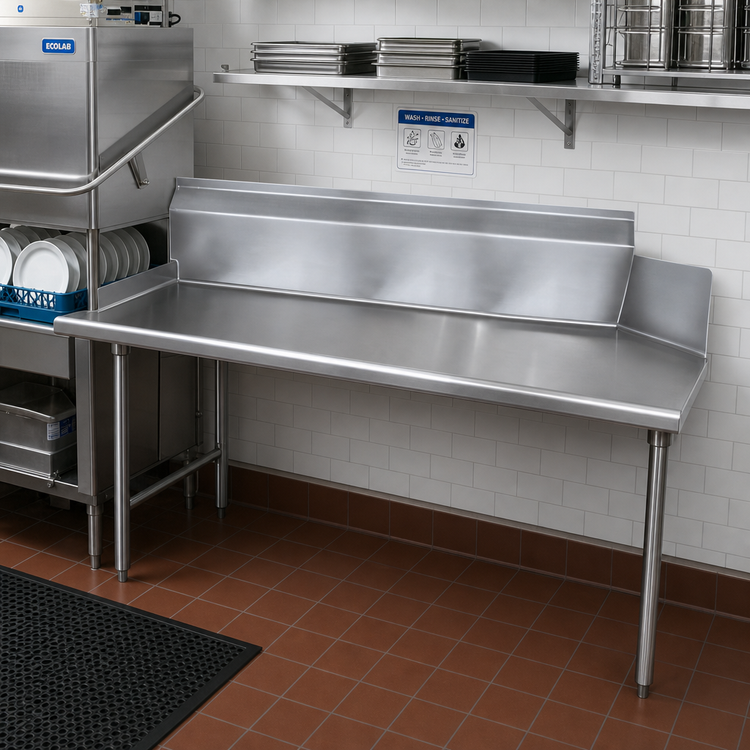 Product image #2 for Advance Tabco DTC-S70-120L Left-Connected Clean Straight Dish Table with 10-1/2-Inch Backsplash, 119 x 30 Inch, 304 Stainless Steel