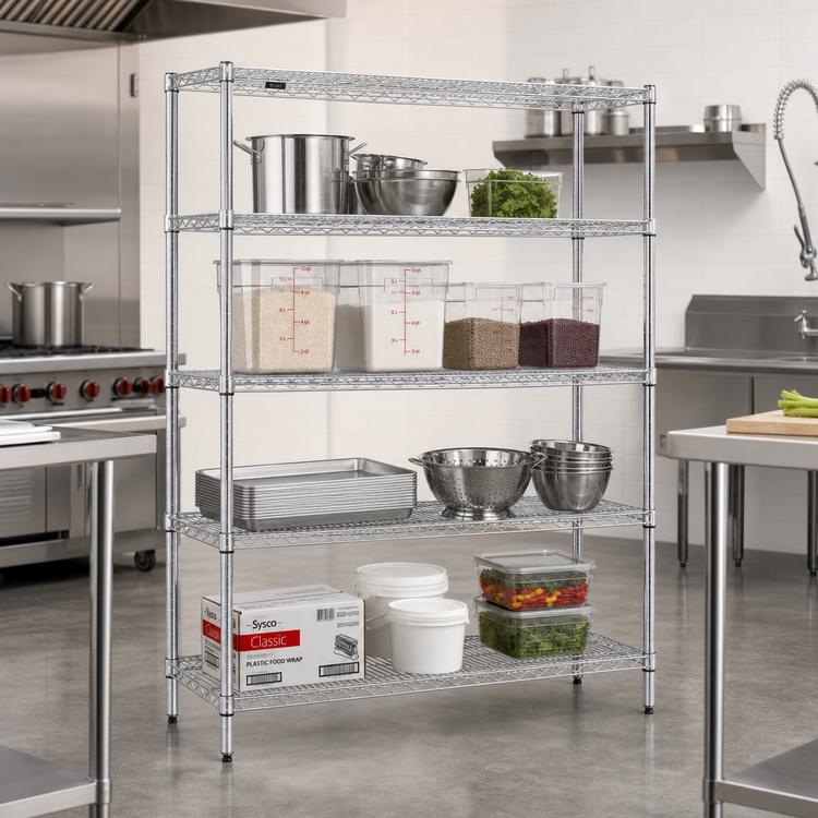Product image #2 for Eagle Redipak 4-Tier Commercial Wire Shelving Unit, 60 x 18 x 63 Inches, Chrome Finish
