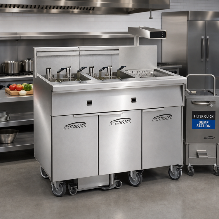 Product image #2 for Imperial Electric Floor Fryer with 4-Tank Battery, 75 lb. Each, Built-In Filter System, and Dump Station