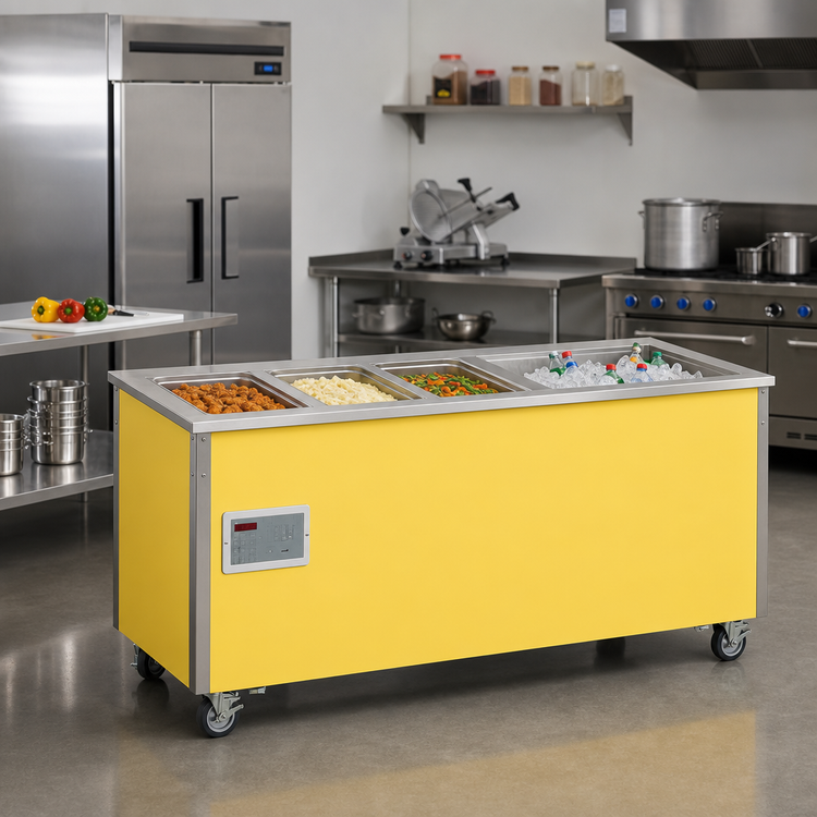 Product image #2 for Vollrath 4-Series Signature Server Stainless Steel Modular Floor Model Hot/Cold Food Station with 3 Hot Wells and Ice-Cooled Cold Pan, 74 Inch W x 28 Inch D x 27 Inch H