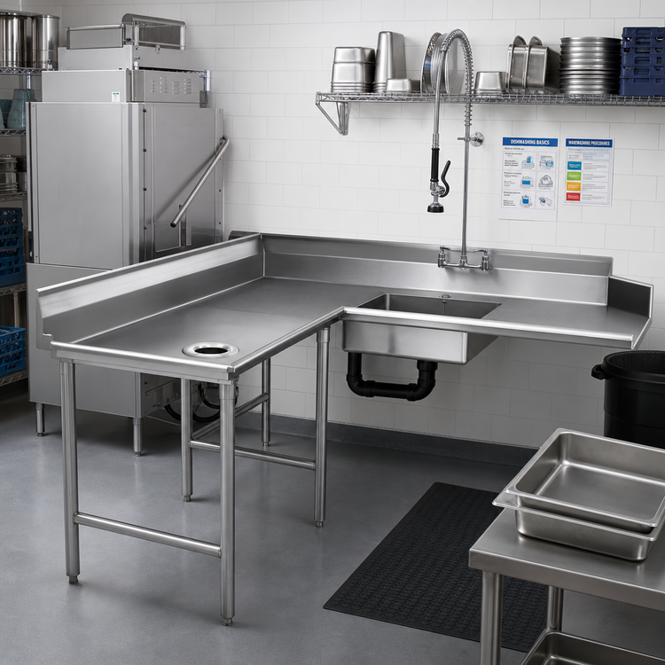Product image #2 for Eagle Group Corner Soiled Dishtable with Pre-Rinse Sink, 84-Inch Machine-to-Corner, Left-to-Right, 304 Stainless Steel