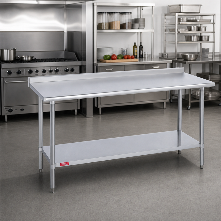Product image #2 for Duke 84-Inch x 24-Inch Stainless Steel Work Table with 1-1/8-Inch Straight Riser and Galvanized Undershelf
