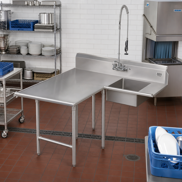 Product image #2 for John Boos Pro-Bowl L-Shaped Soiled Landing Dishtable with Pre-Rinse Sink Bowl