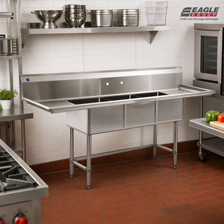 Product image #2 for Eagle Group BlendPort® BPFC Series 3-Compartment Stainless Steel Sink with Dual 24-Inch Drainboards