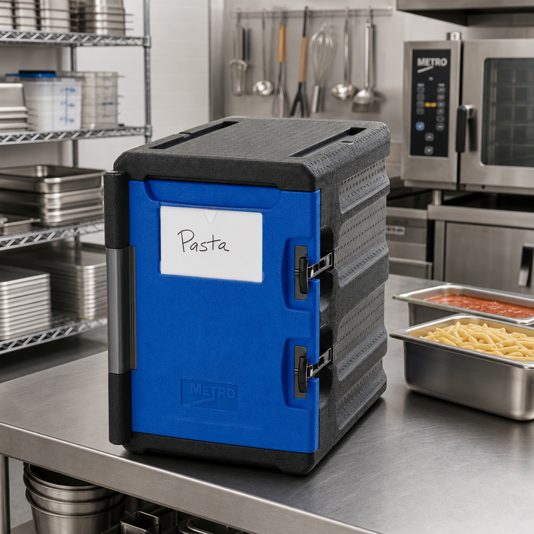 Product image #2 for Metro Mightylite ML400-BU 6-Pan Front-Load Insulated Food Pan Carrier, Black/Blue