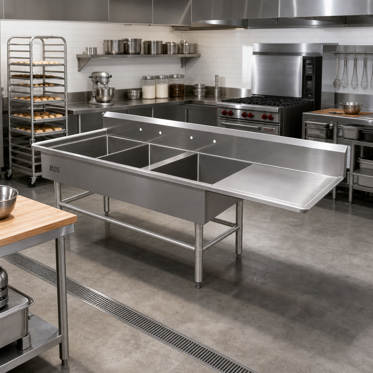 Product image #2 for John Boos Pro-Bowl 3-Compartment Bakery Sink with 24 Inch Right Drainboard