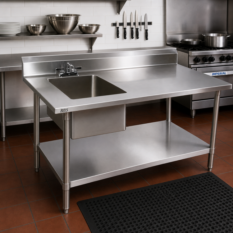 Product image #2 for John Boos 72-Inch x 30-Inch Stainless Steel Prep Sink Work Table, Left Bowl, 5-Inch Backsplash