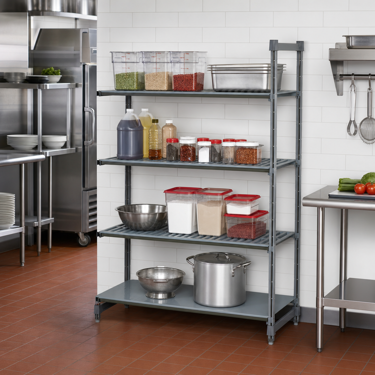 Product image #2 for Cambro Camshelving Basics Plus 4-Tier Vented and Solid Add-On Polymer Shelving Unit, 21 x 54 x 64 Inches, Brushed Graphite