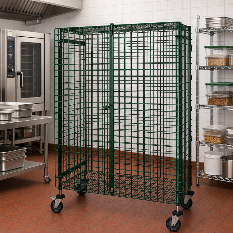 Product image #2 for Quantum Stationary Wire Security Cage with Green Epoxy Antimicrobial Finish, 48 x 21 x 63 Inches
