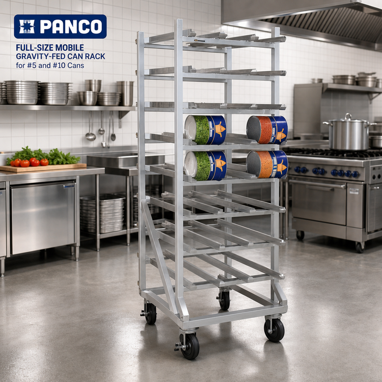 Product image #2 for Panco Full-Size Mobile Gravity-Fed Can Rack for #5 and #10 Cans