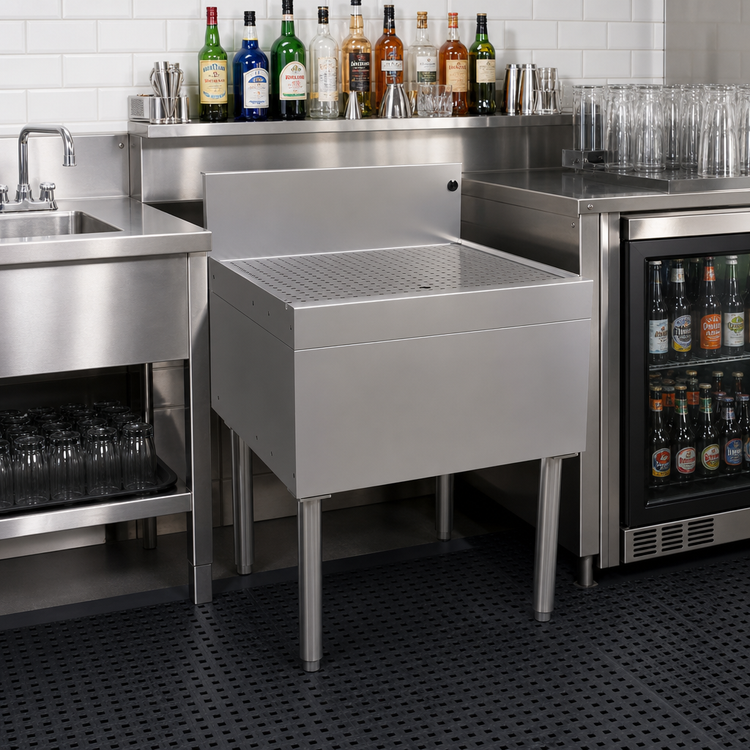 Product image #2 for Glastender Freestanding Open-Base Stainless Steel Underbar Drainboard, 24 x 24 Inch