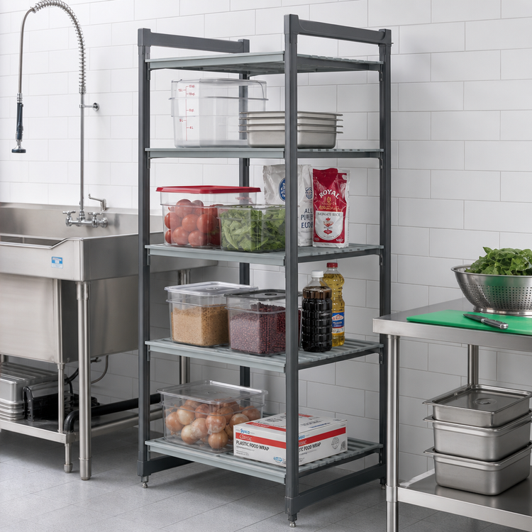 Product image #2 for Cambro Camshelving Basics Plus 4-Tier Stationary Starter Shelving Unit, 18-Inch x 48-Inch x 72-Inch, Brushed Graphite