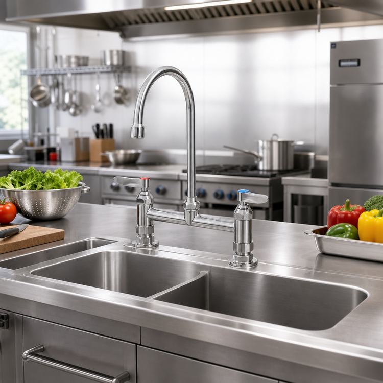 Product image #3 for EverSteel Stainless Steel Double Pantry Deck-Mount Faucet, 8-Inch Centers, Swivel/Rigid Gooseneck Spout