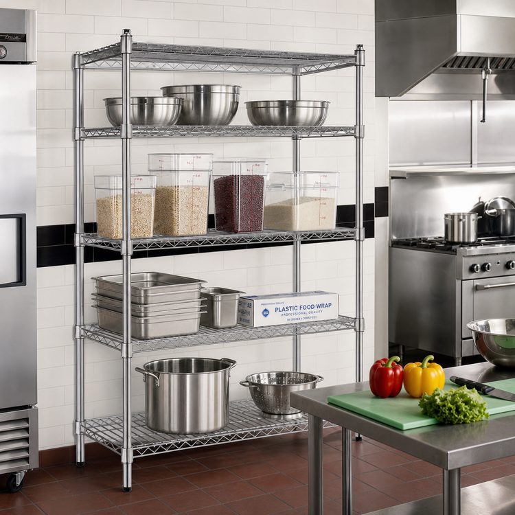 Product image #2 for Commercial Heavy Duty 4-Tier Stationary Chrome Wire Shelving Unit, 24 x 54 x 74 Inches