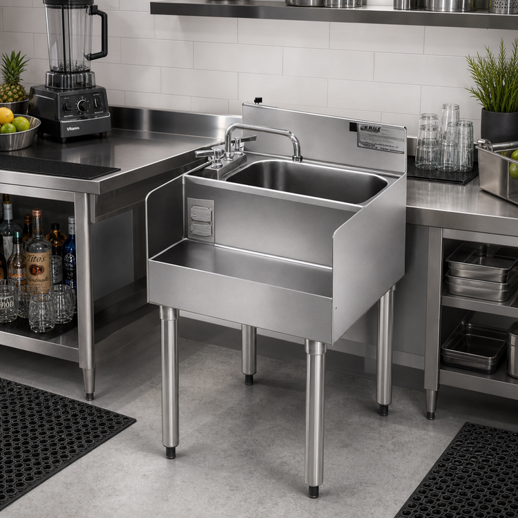 Product image #2 for Eagle 1800 Series 18-Inch Underbar Modular Blender Dump Sink Station with Faucet, Basket Drain, and Duplex Receptacle