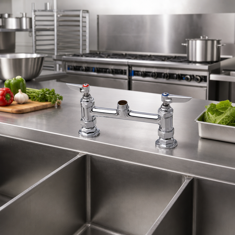 Product image #2 for T&S Brass 8-Inch Center Deck-Mount Mixing Faucet with Swivel Outlet, Less Nozzle, Lever Handles