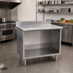 Thumbnail image #2 for Eagle Group Spec-Master OB3072SE-BS Open-Front Stainless Steel Cabinet Base Work Table, 72 x 30 in, 14-Gauge 304 Top, 4-1/2 in Backsplash