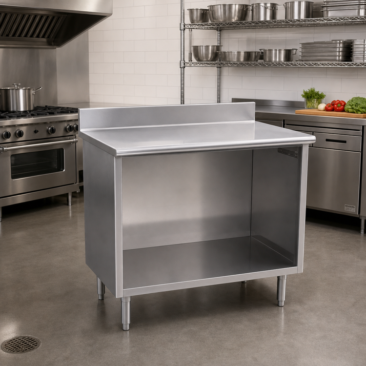 Product image #2 for Spec-Master Open Front Stainless Steel Cabinet Base Work Table with Backsplash, 72 x 30 Inches