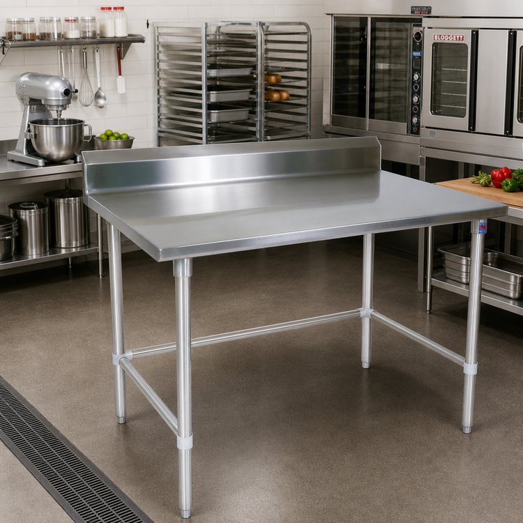 Product image #2 for John Boos Stallion 108-Inch x 36-Inch Stainless Steel Work Table with 5-Inch Backsplash and Safety Edge