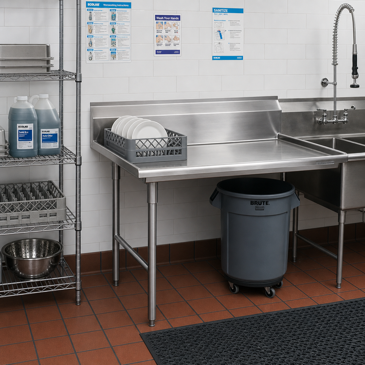 Product image #2 for Advance Tabco Special Value Series Left-Mount Straight Dish Table with 10.5-Inch Backsplash, 35 x 30 Inches