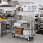 Thumbnail image #2 for Quantum MD1860CG47RE-5 Mobile Enclosure Cart, 60"W x 18"D x 81"H, 5 Shelves, Chrome-Plated Steel, Dolly Base with Casters