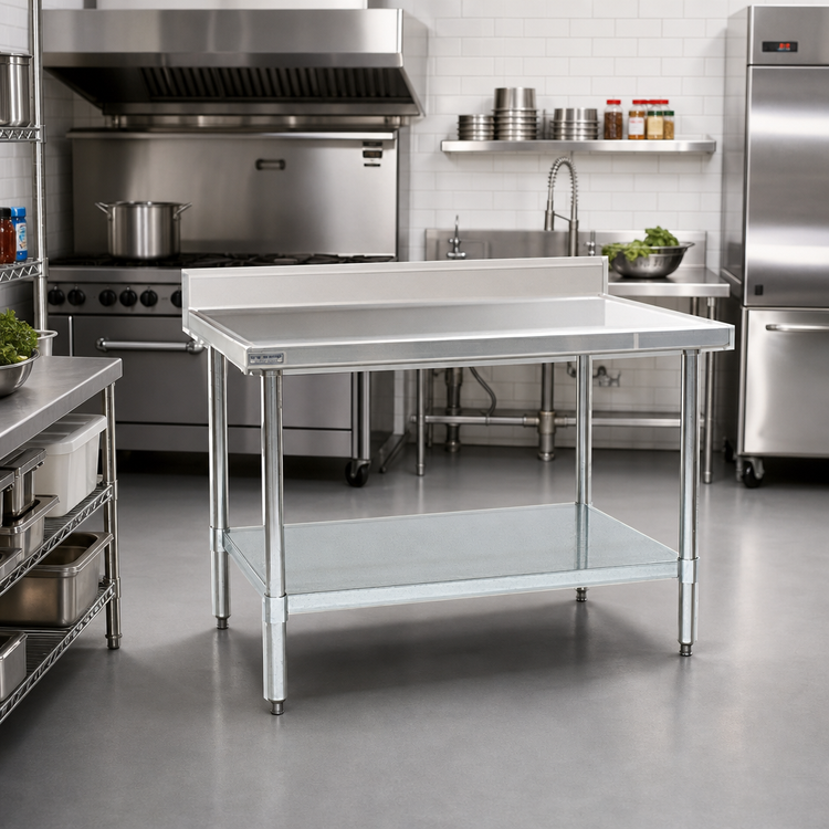 Product image #2 for Spec-Master Marine Series Stainless Steel Top Work Table with Backsplash and Galvanized Undershelf, 48 x 36 Inches