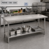 Thumbnail image #2 for Advance Tabco 144-Inch x 36-Inch 14-Gauge 304 Stainless Steel Work Table with Adjustable Undershelf and Countertop Non-Drip Edge