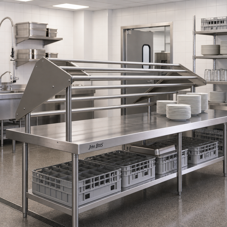 Product image #2 for John Boos 132-Inch Double-Sided Tubular Stainless Steel Sorting Shelf for Soiled Dish Tables