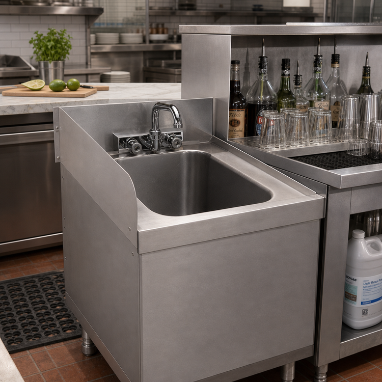 Product image #2 for Advance Tabco Left Riveted Side Splash for 18-Inch Deep Underbar Units