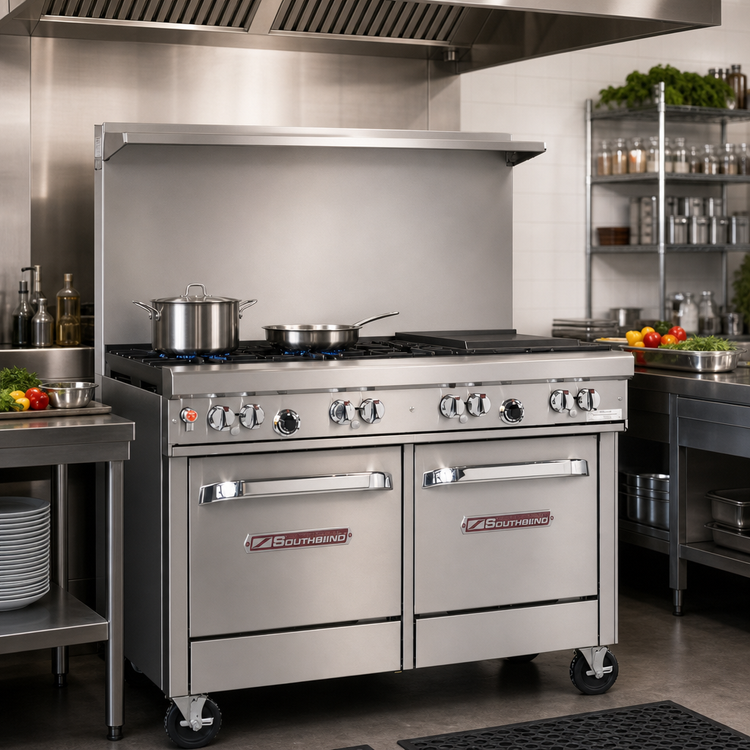 Product image #2 for Southbend Ultimate 48-Inch Commercial Gas Range with 8 Burners, Convection Oven, and Cabinet Base