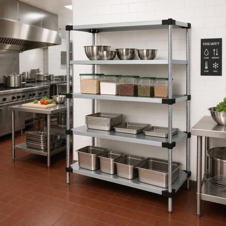 Product image #2 for Quantum 72"W x 18"D x 54"H Solid Stainless Steel Shelving Starter Kit with 4 Shelves