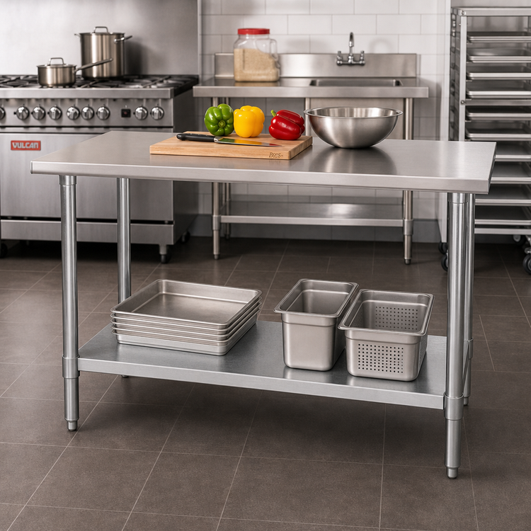 Product image #2 for Eagle Group Budget Series 60-Inch x 24-Inch 430 Stainless Steel Flat Top Work Table with Adjustable Galvanized Undershelf