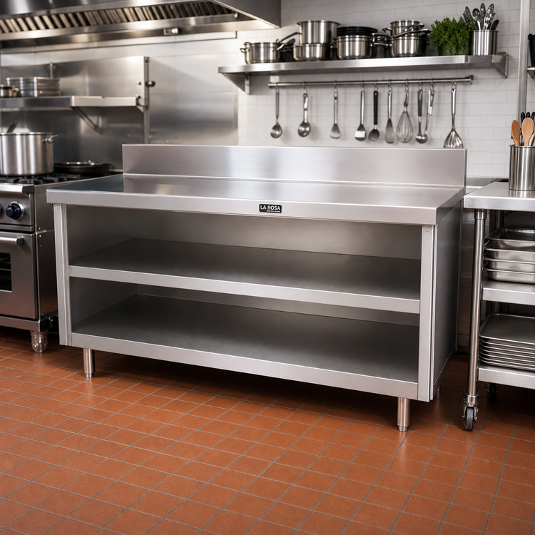 Product image #2 for La Rosa 96-Inch Open Cabinet Base Utility Stand with Undershelves, 28-Inch Deep, 304 Stainless Steel